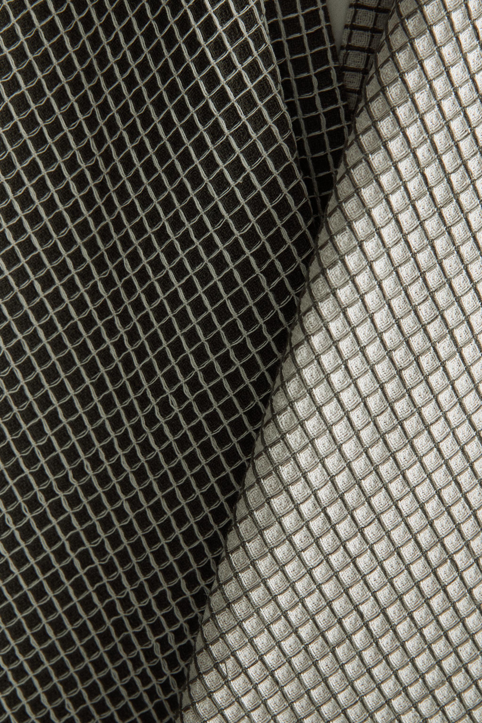 WAFFLE-TEXTURED CHECKED COTTON KITCHEN TOWELS (PACK OF 2)